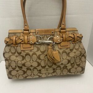 Coach Hamptons Signature Canvas Satchel with Leather Braided Trim